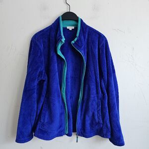 Talbots Petites Blue Faux Fur Fleece Full Zip Jacket Petite Medium PM​